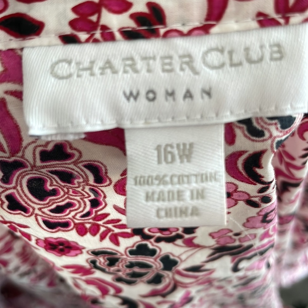 CHARTER CLUB Peasant Blouse with Pink/White/Black Floral Print, Size 16W - Picture 5 of 5
